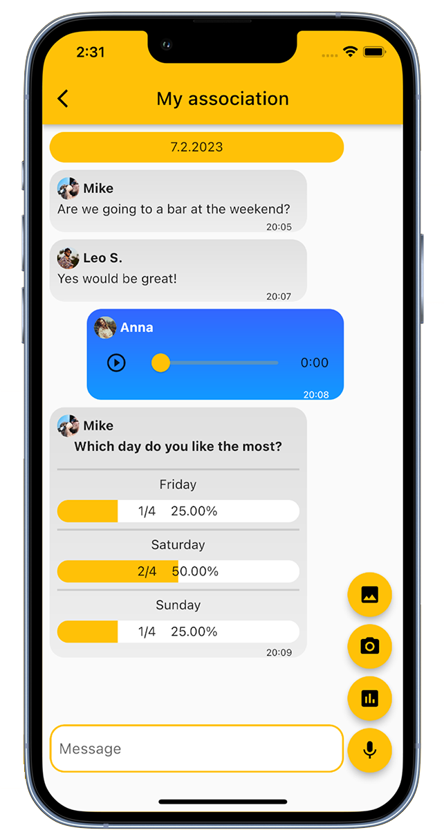 Skupinový chat aplikace pro kluby