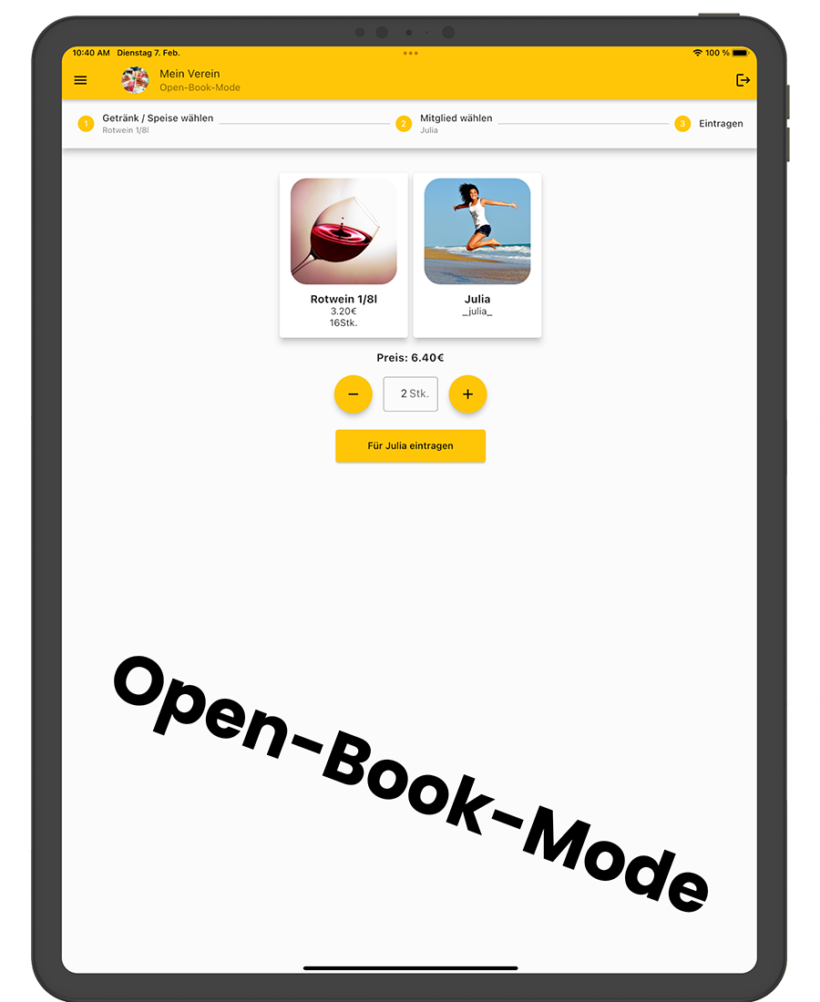 Getränke Zähler App Open-Book-Mode buchen