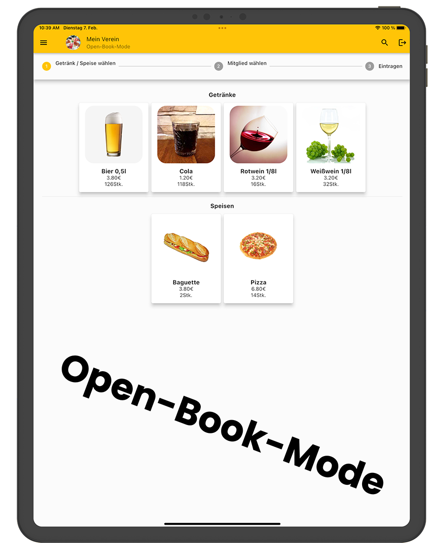 Drinks attendant app open book mode drinks