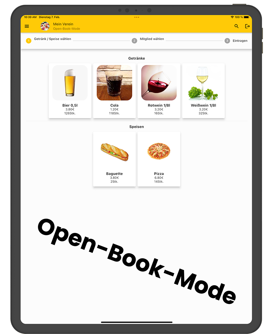 Cash register app open book mode drinks