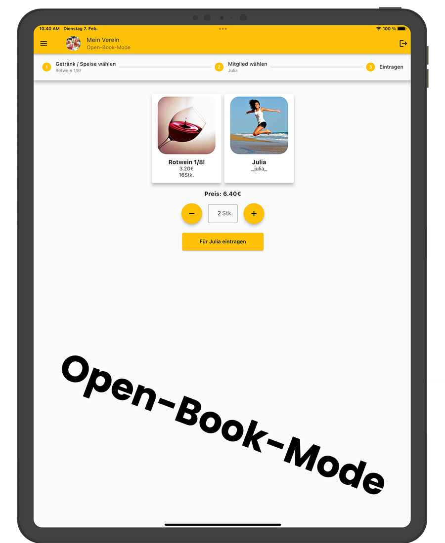 Strichliste App Open-Book-Mode buchen