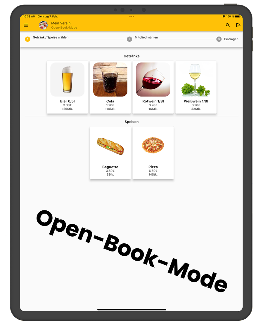 Strichliste App Open-Book-Mode Getränke