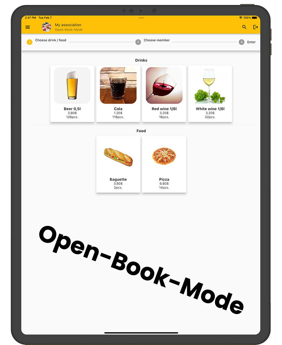 Application de caisse pour les associations Mode Open-Book Boissons