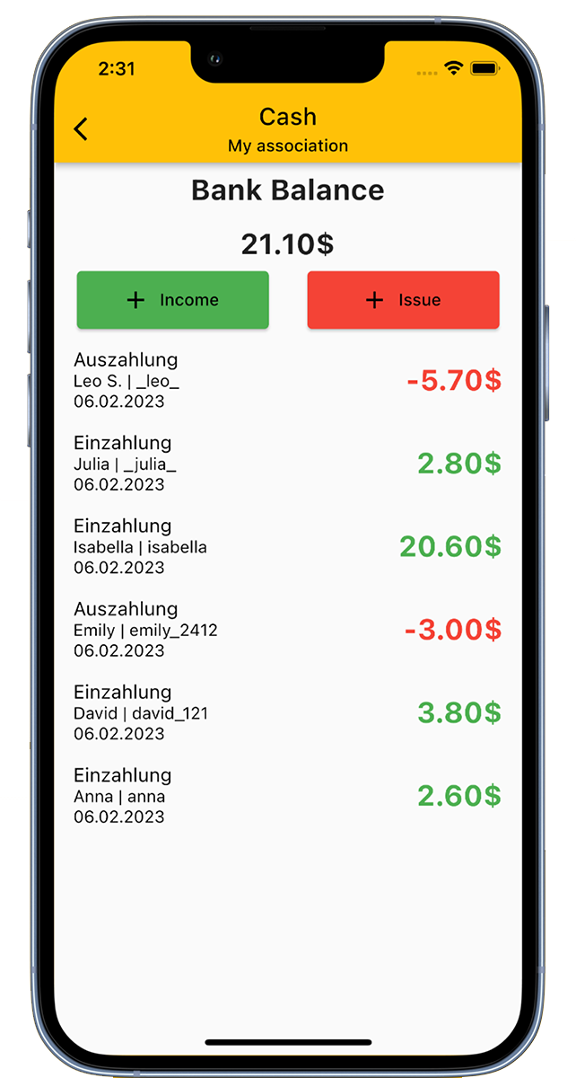 Caisse de l'application de gestion des boissons